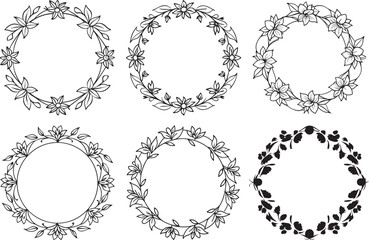 Set of hand drawn vector wreaths. Decorative frames with vector design