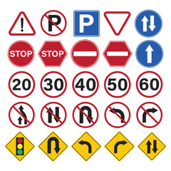 Bundle road traffic sign, stop, parking, turn, speed limit, giveway, round, hex, circle diamond sign