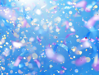 Confetti. Glitter. Festive blue background.