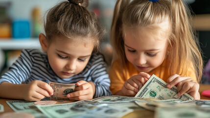 Children practicing how to manage money effectively.