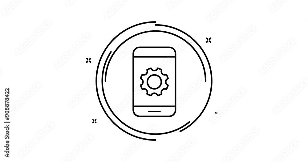 Poster smartphone settings animated outline icon with alpha channel. smartphone settings gear rotation appe