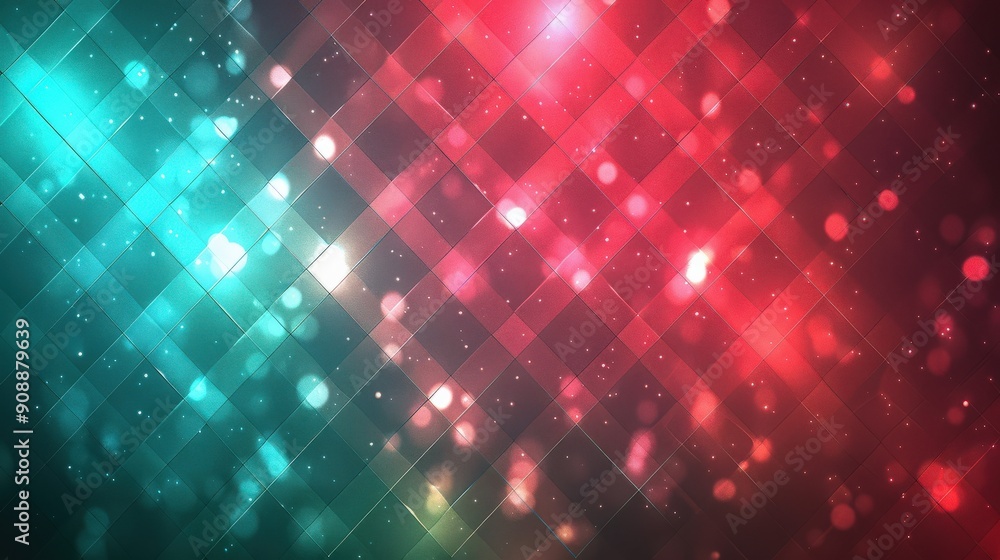 Poster a dynamic background showcases a glowing diamond pattern, blending vibrant teal and deep red colors 