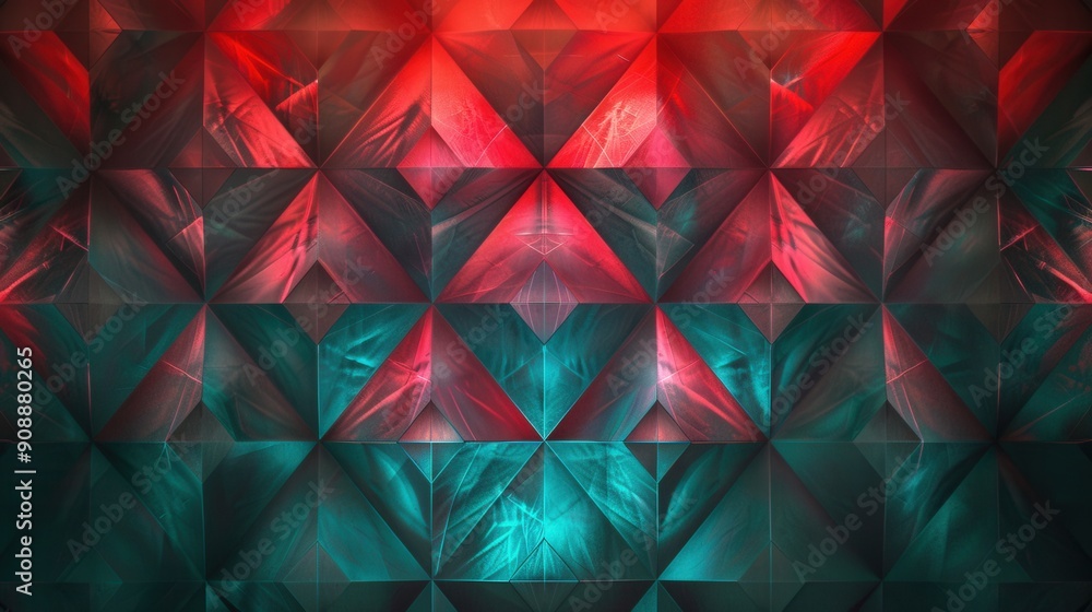 Poster vibrant patterns of glowing diamonds in red and teal create a captivating backdrop with a mesmerizin