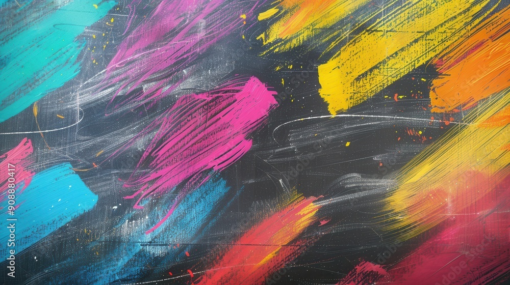 Poster a dark green chalkboard displays vibrant, colorful brushstrokes, creating an engaging and artistic a