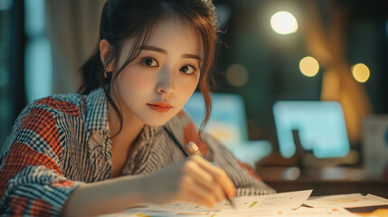 Japanese woman reviewing market analysis finance investment stock market economy trading data analysis business profitChildren learning how to save money.