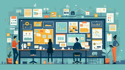 Agile sprint planning, task prioritization, flat design illustration