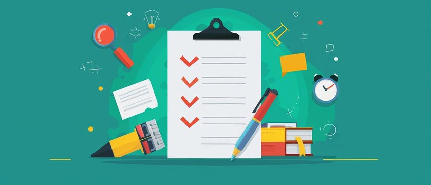 Project closure checklist, final review, flat design illustration