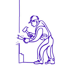 Fototapeta premium A man is working doodling lines illustration.