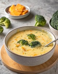 Bowl of broccoli and cheddar cheese soup