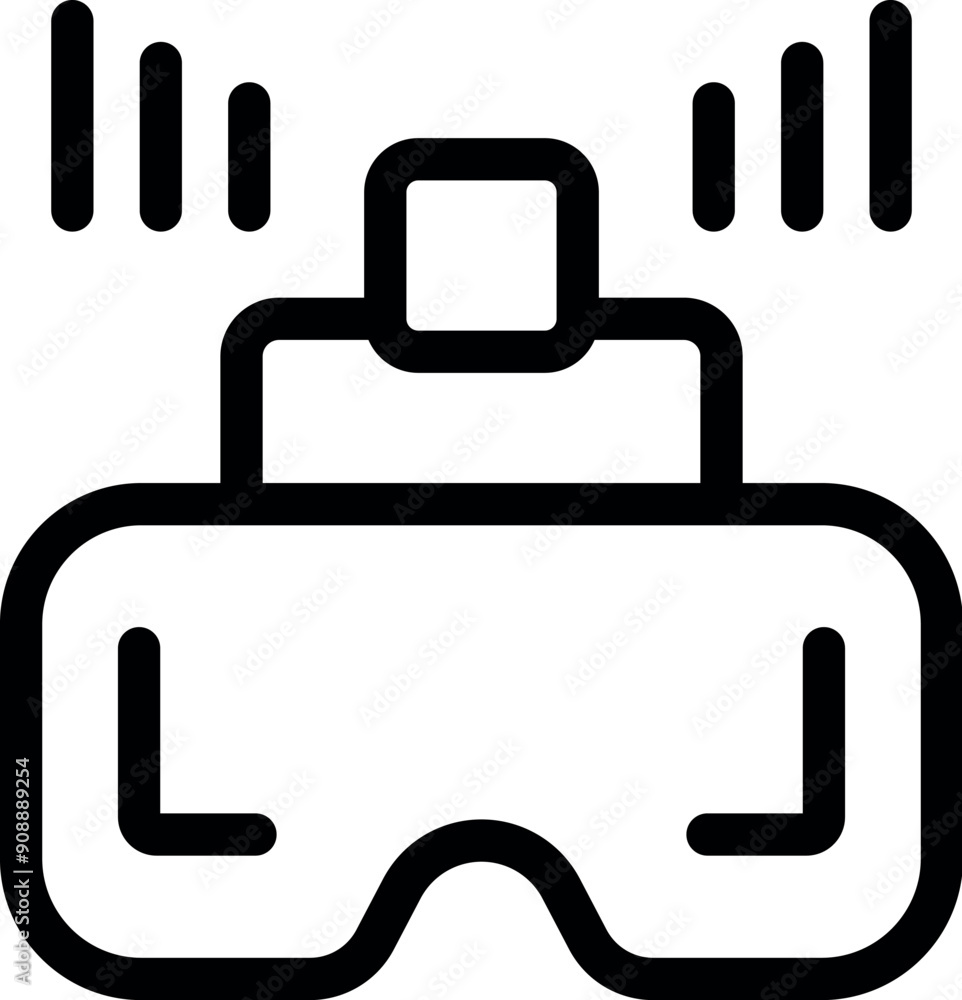 Poster line icon of a vr headset with signals going in and out, representing the concept of virtual reality