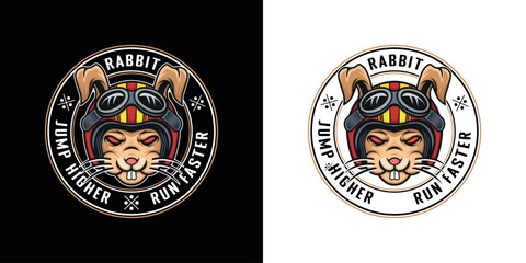 Retro style rabbit head design wearing helmet for t-shirt, sticker, etc.