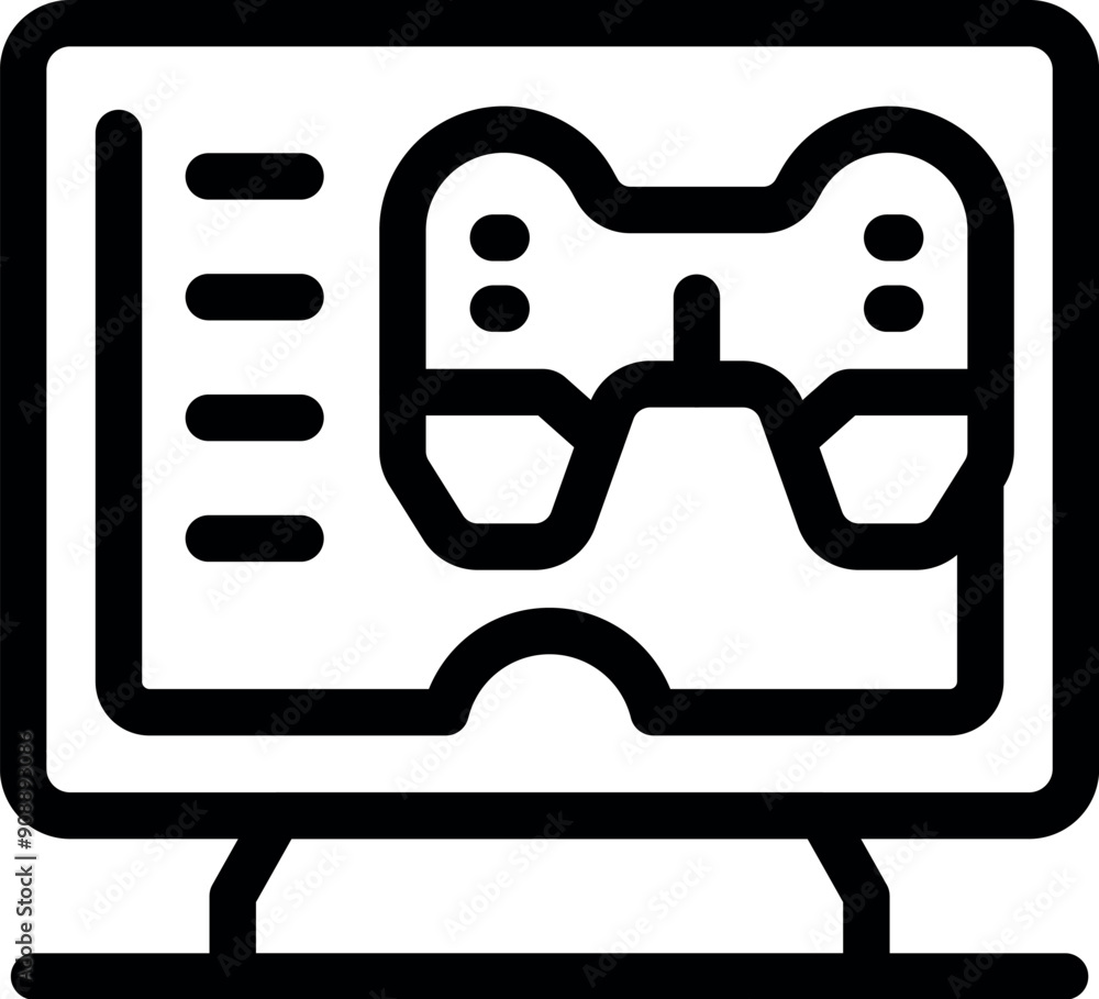 Poster simple icon of a desktop computer displaying a video game controller, representing online gaming and
