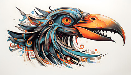 Tribal Vulture Tattoo lowbrow surrealist illustratration