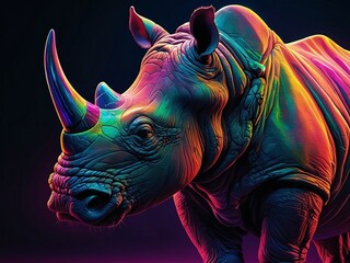 Obraz premium Abstract neon light Rhino wallpaper, glowing space background