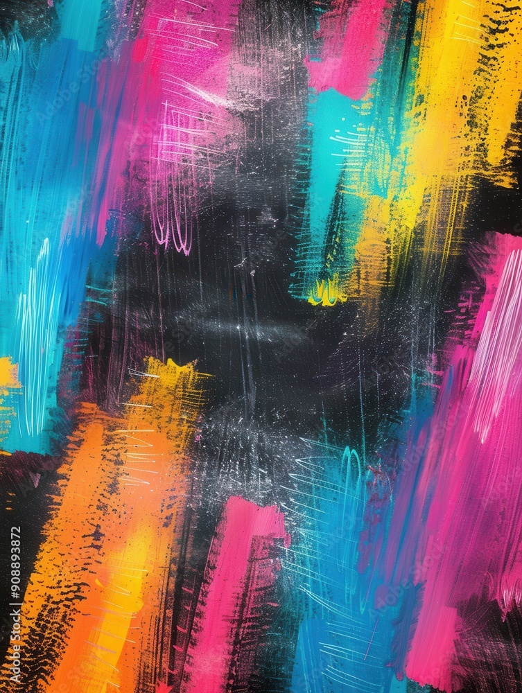Aufkleber A dark green chalkboard features splashes of vibrant colors, creating an engaging and artistic backdrop in an educational environment. Generative AI