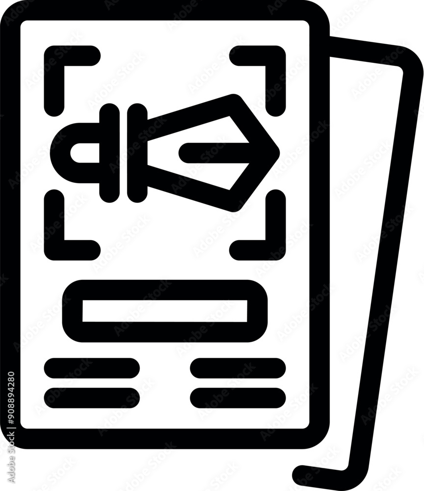 Poster black outline icon of a product card scanning a product with augmented reality