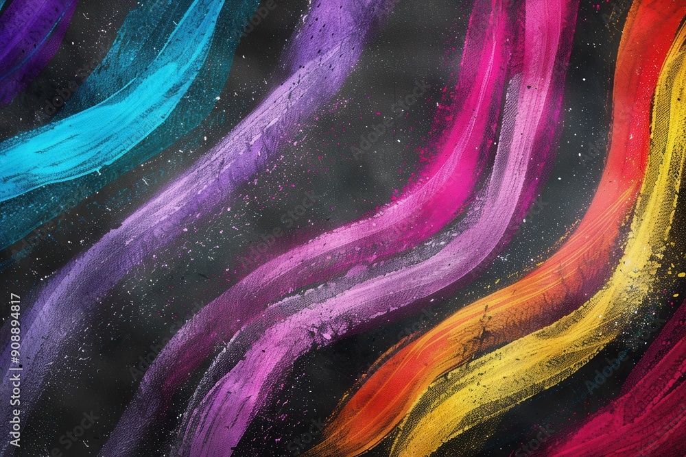 Aufkleber colorful brushstrokes in bright hues wind their way across a dark green chalkboard, showcasing artis