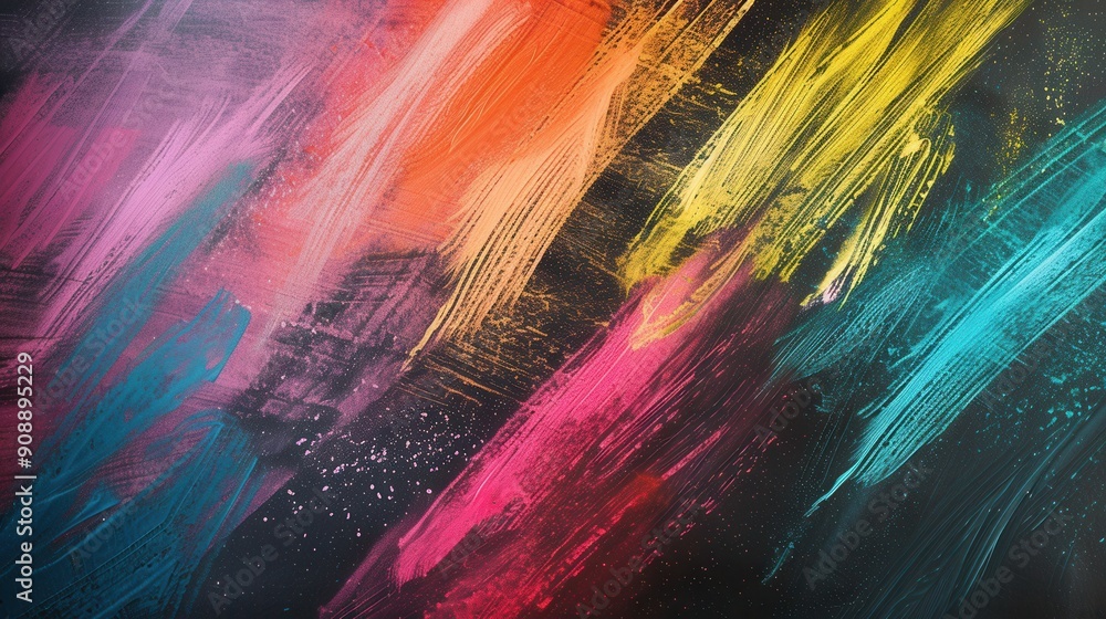 Poster a dark green chalkboard is adorned with vibrant brushstrokes of various colors, showcasing creativit