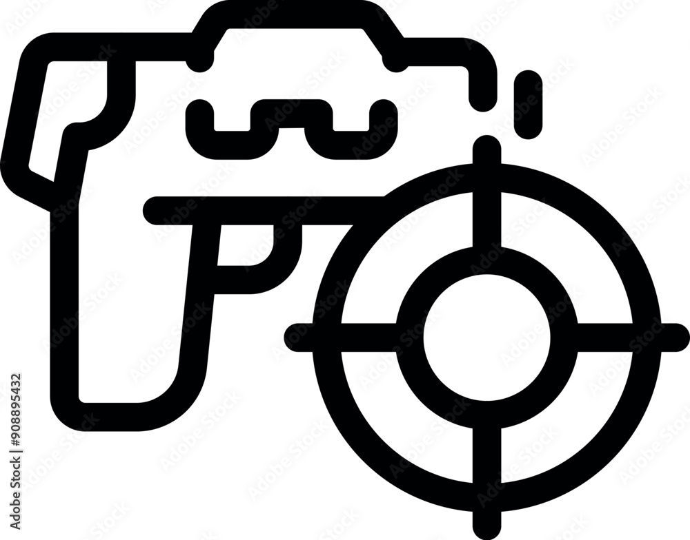Poster simple icon of a handgun pointing at a target, representing the concept of aiming and shooting accur