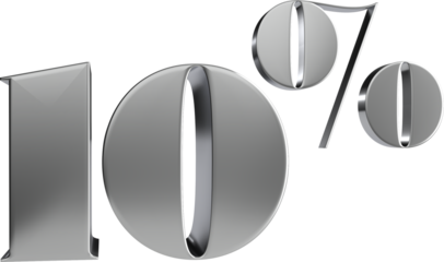 Isolated 3d number sales discount price 10 percent, silver glossy, Realistic matel