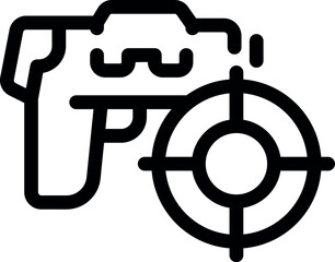 Simple icon of a handgun pointing at a target, representing the concept of aiming and shooting accurately