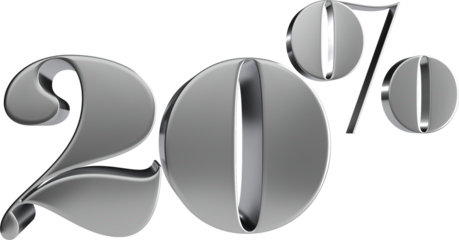 Isolated 3d number sales discount price 20 percent, silver glossy, Realistic matel