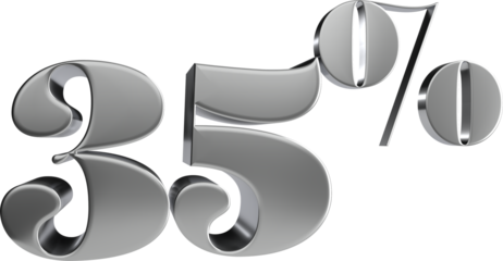 Isolated 3d number sales discount price 35 percent, silver glossy, Realistic matel
