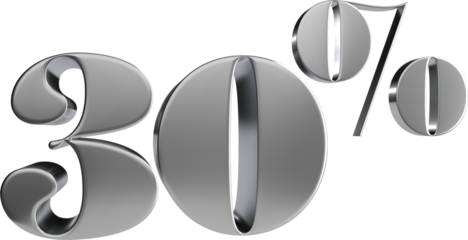 Isolated 3d number sales discount price 30 percent, silver glossy, Realistic matel