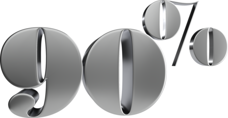Isolated 3d number sales discount price 90 percent, silver glossy, Realistic matel