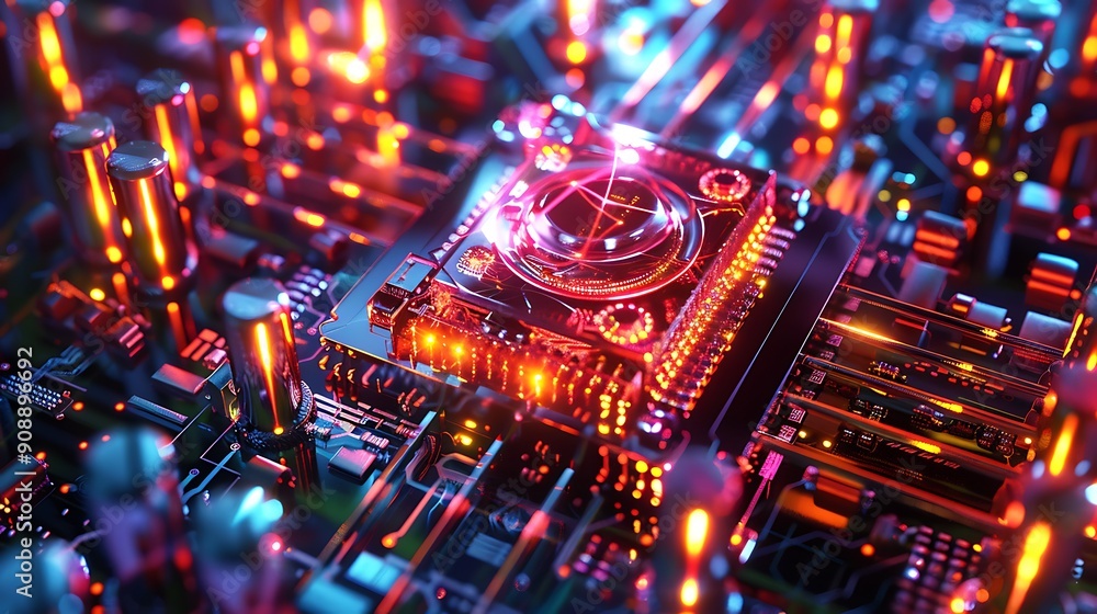 Aufkleber glowing circuit board highlighting the intricate details of modern electronics and the power of tech