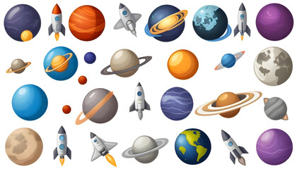 Cartoon space rocket moon planet set collection 5
