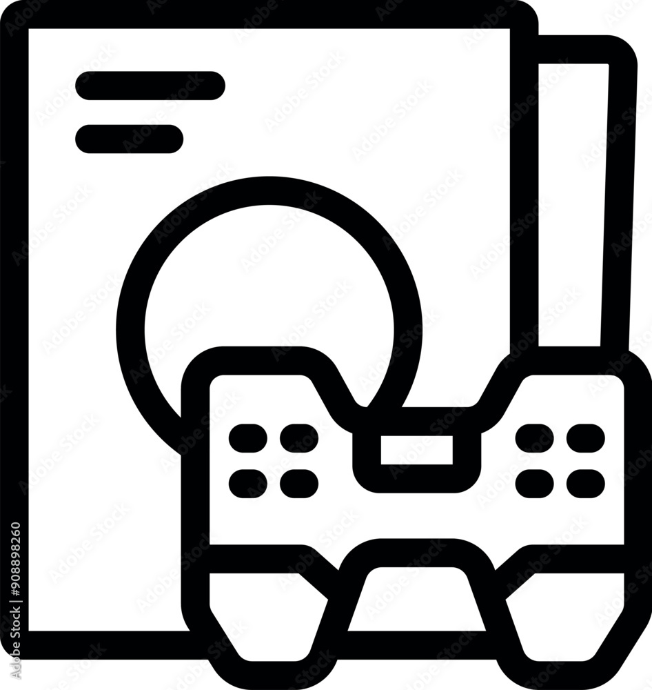Poster line icon of a game console with its gamepad, representing the concept of gaming