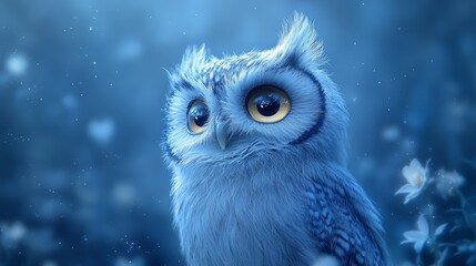 Adorable Owl with Big Eyes in Moonlight