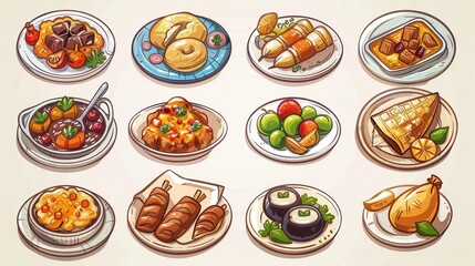 A vibrant spread of diverse dishes beautifully arranged on plates, featuring unique ingredients and presentations