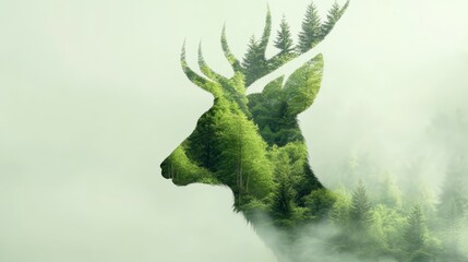 Deer Silhouette with Forest Double Exposure