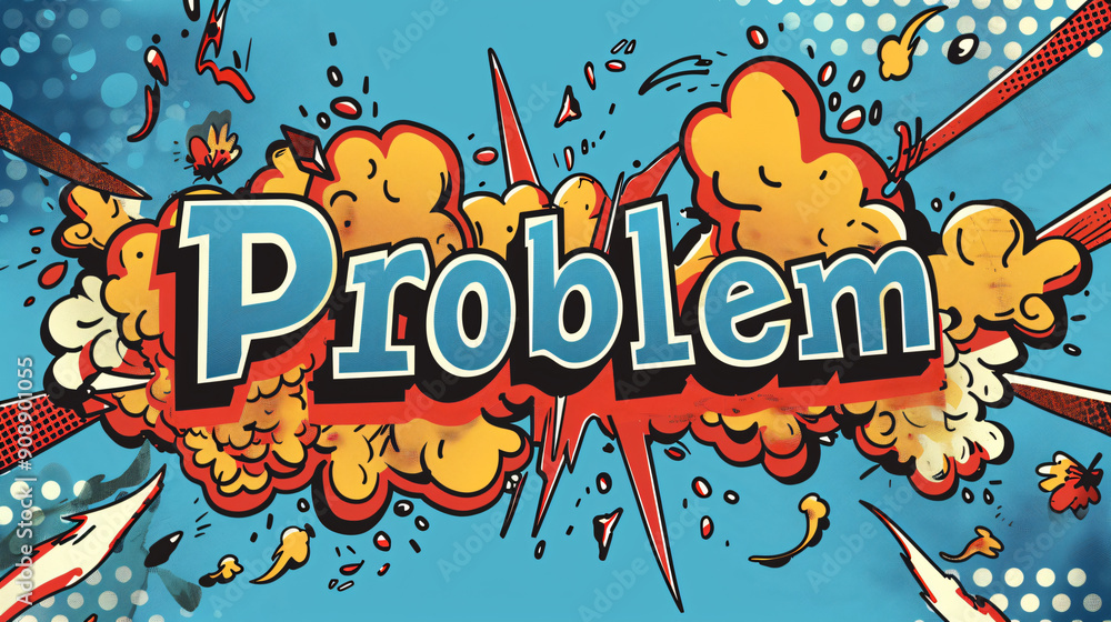 Poster Comic book style image exploding with the word problem to illustrate a concept