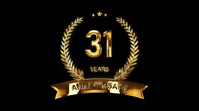 31st Anniversary Celebration. Happy 31 Years Anniversary Animation in Gold Color on the Transparent Background, Alpha Channel. Great for greetings, celebrations, events, and gifts.