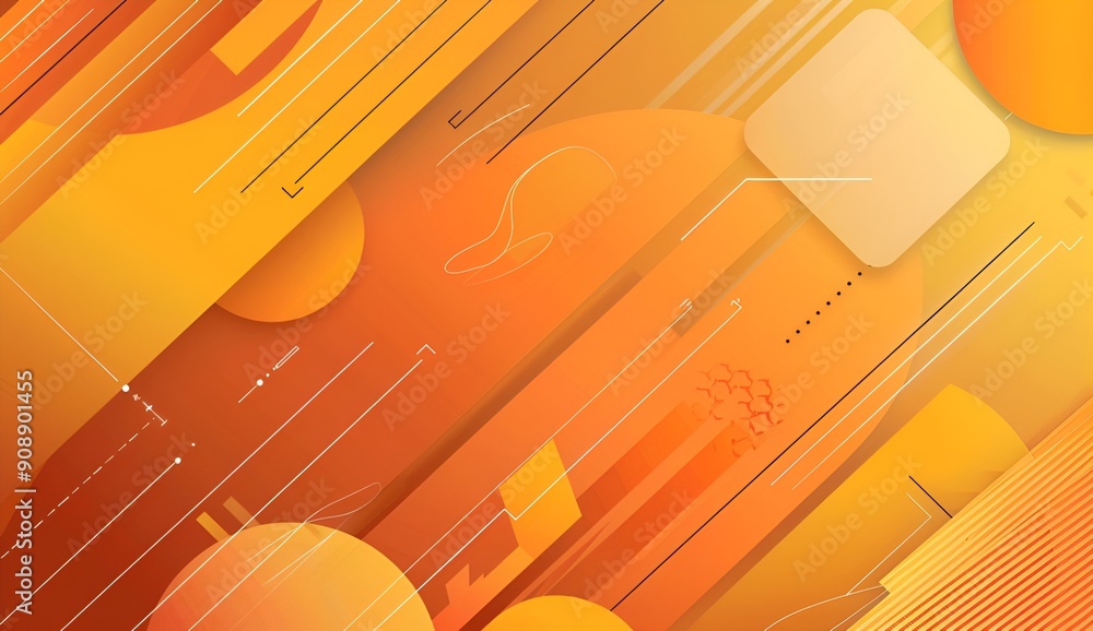 Poster abstract orange background with geometric shapes and lines, modern design for presentation or social