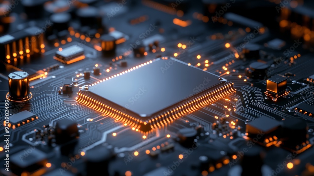 Poster close-up of advanced computer microchip circuitry