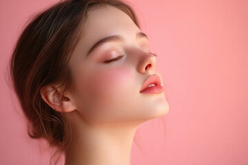 Fototapeta premium A close up of a girl's face with her eyes closed