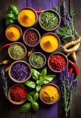 artistic food arrangement showcasing colorful herbs spices vibrant culinary experience, presentation, creative, plate, design, ingredients, style, visual