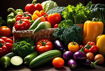 vibrant display fresh vegetables natural daylight showcasing colorful arrangement various edible produce, garden, healthy, organic, food, harvest, bell