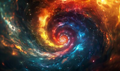 Colorful vortex energy, cosmic spiral waves, multicolor swirls explosion. Abstract futuristic digital background, Generative AI