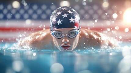 Focused Competitive Swimmer in Pool