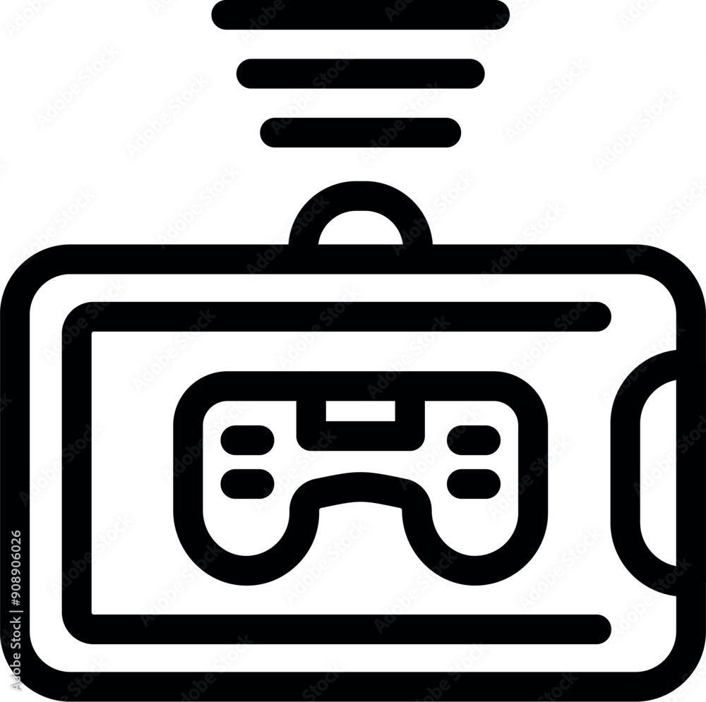 Aufkleber bold, minimal line design of a mobile gaming platform, featuring a gamepad controller and signal, id
