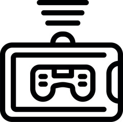Bold, minimal line design of a mobile gaming platform, featuring a gamepad controller and signal, ideal for representing mobile gaming apps and services