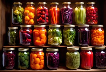 colorful display preserved vegetables clear jars showcasing vibrant hues natural beauty fresh produce, rainbow, lgbtq, lgbt, pride, love, equality, colors
