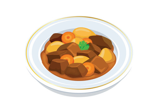 beef stew in white bowl, top view clip art preview