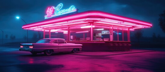 Retro Diner Under Neon Lights