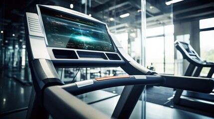 High-tech treadmill with a digital display in a modern gym